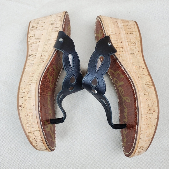 SAM EDELMAN Ralphie Black Cork Wedge Sandals 8 - Picture 3 of 11